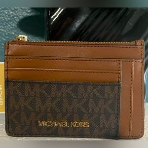 MICHAEL KORS JET SET TRAVEL SMALL DOUBLE SIDE CARD CASE BROWN
